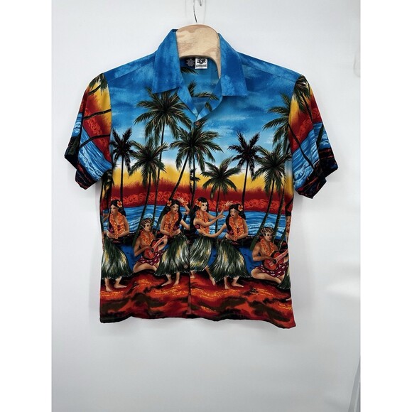 VINTAGE KENNINGTON LTD HULA GIRL  FLORAL HAWAIIAN BUTTON UP  SHIRT SIZE  Large - Picture 1 of 8